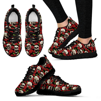Skull Roses Design Themed Print Women Sneakers Shoes