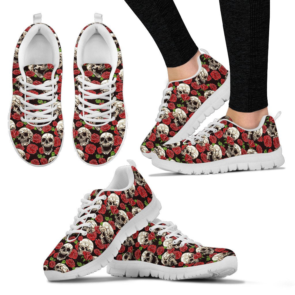 Skull Roses Design Themed Print Women Sneakers Shoes