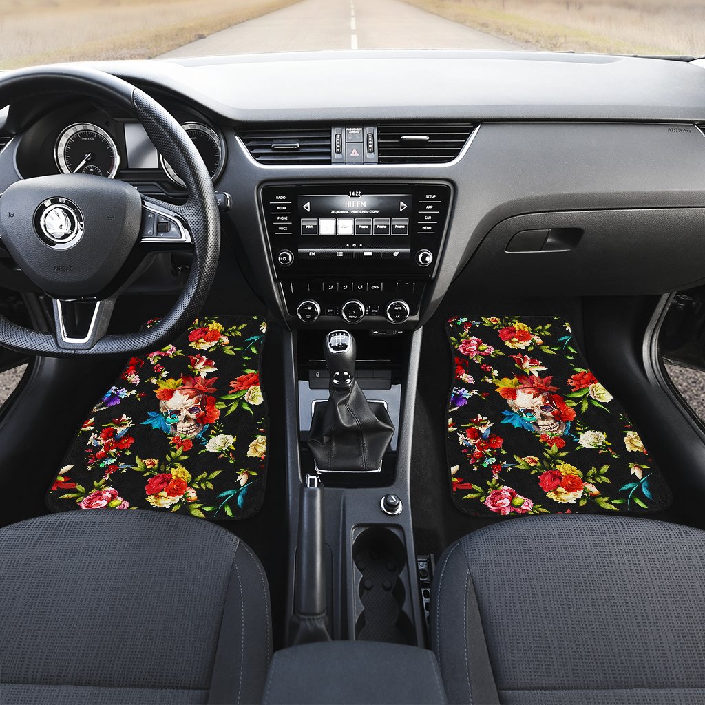 Skull Roses Flower Design Themed Print Car Floor Mats