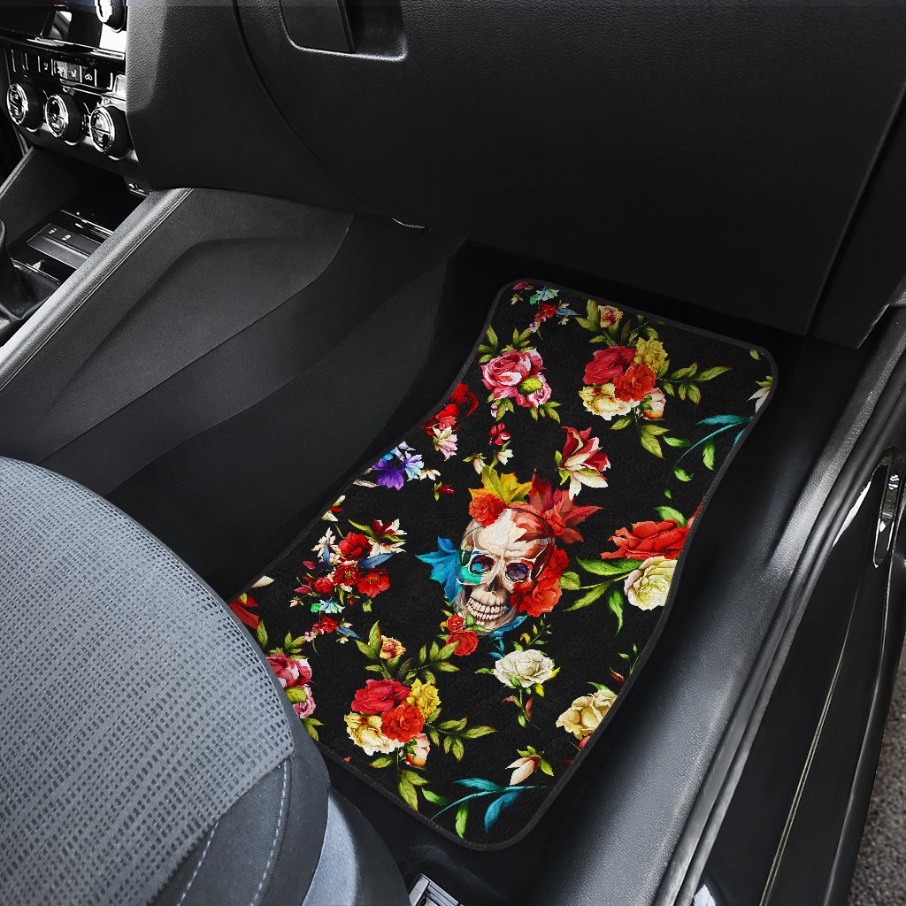 Skull Roses Flower Design Themed Print Car Floor Mats
