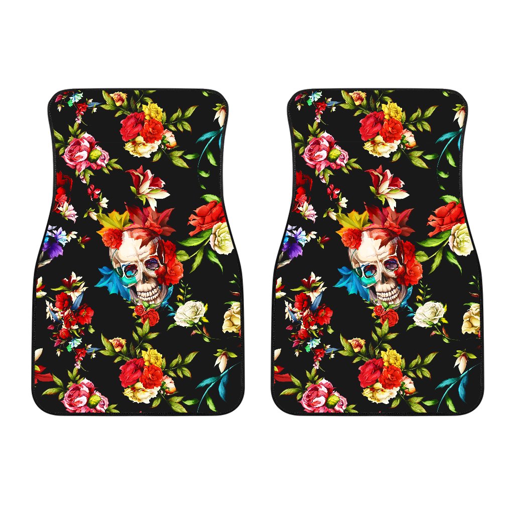 Skull Roses Flower Design Themed Print Car Floor Mats