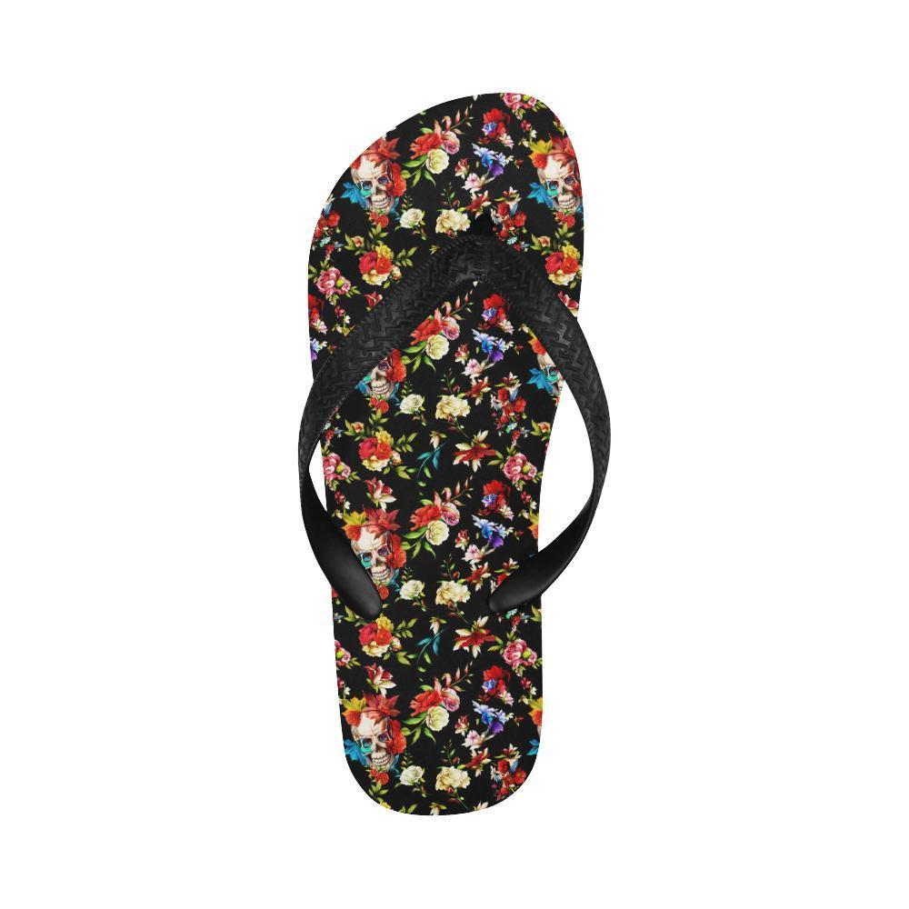 Skull Roses Flower Design Themed Print Flip Flops-JTAMIGO.COM