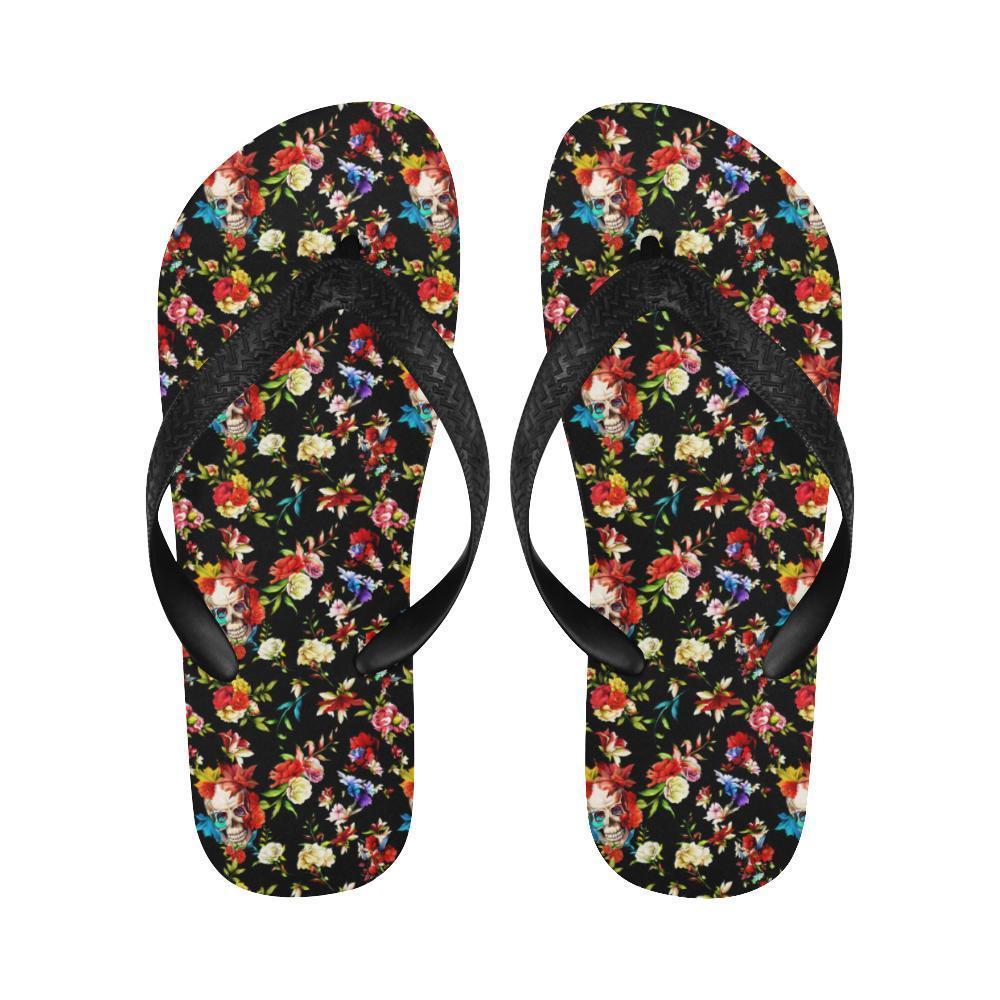 Skull Roses Flower Design Themed Print Flip Flops-JTAMIGO.COM