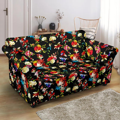 Skull Roses Flower Design Themed Print Loveseat Slipcover-JTAMIGO.COM