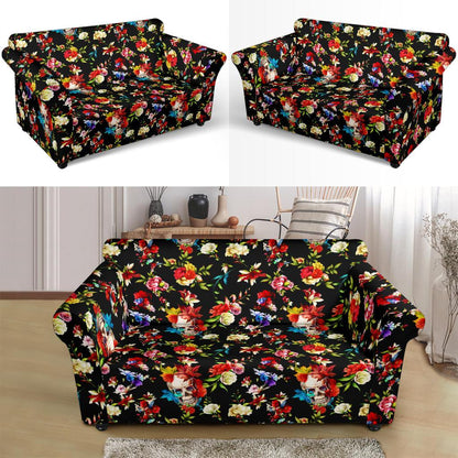Skull Roses Flower Design Themed Print Loveseat Slipcover-JTAMIGO.COM