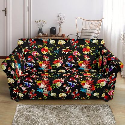 Skull Roses Flower Design Themed Print Loveseat Slipcover-JTAMIGO.COM