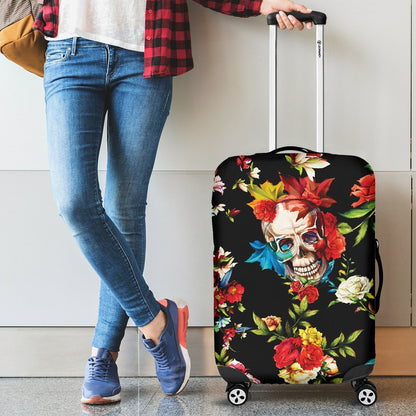 Skull Roses Flower Design Themed Print Luggage Cover Protector