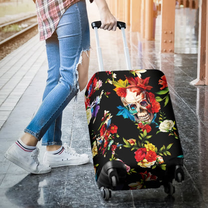 Skull Roses Flower Design Themed Print Luggage Cover Protector