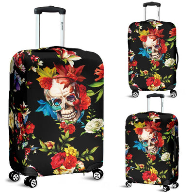 Skull Roses Flower Design Themed Print Luggage Cover Protector