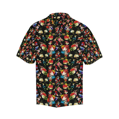 Skull Roses Flower Design Themed Print Men Aloha Hawaiian Shirt