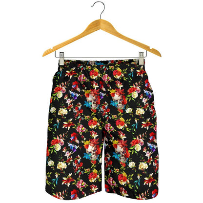Skull Roses Flower Design Themed Print Mens Shorts-JTAMIGO.COM
