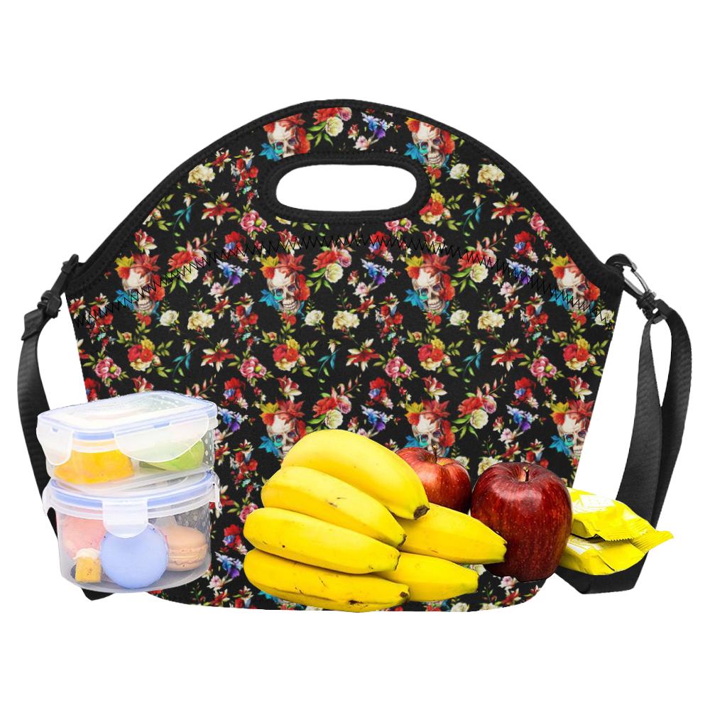 Skull Roses Flower Design Themed Print Neoprene Lunch Bag (Model 1669)(Large)-JTAMIGO.COM