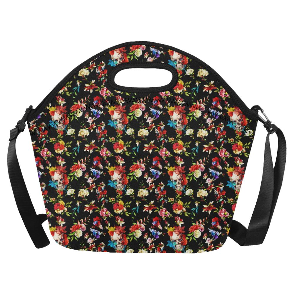 Skull Roses Flower Design Themed Print Neoprene Lunch Bag (Model 1669)(Large)-JTAMIGO.COM