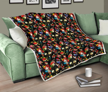 Skull Roses Flower Design Themed Print Premium Quilt-JTAMIGO.COM