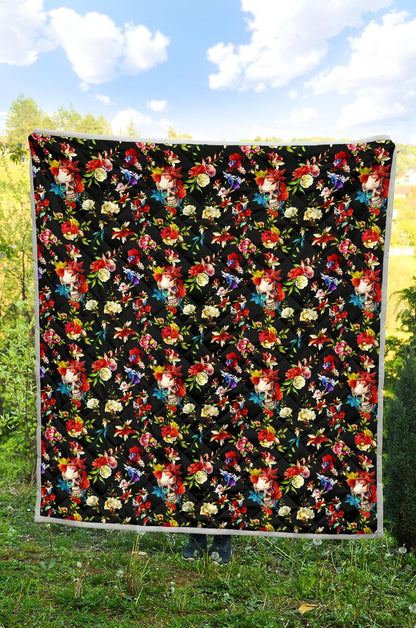 Skull Roses Flower Design Themed Print Premium Quilt-JTAMIGO.COM