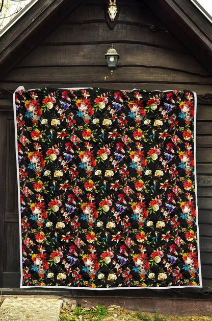 Skull Roses Flower Design Themed Print Premium Quilt-JTAMIGO.COM