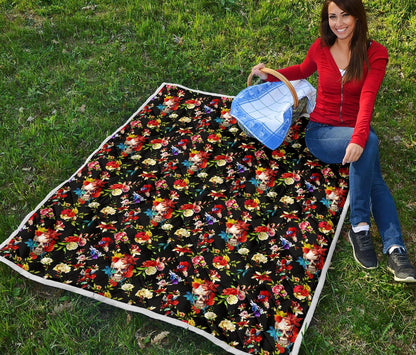 Skull Roses Flower Design Themed Print Premium Quilt-JTAMIGO.COM