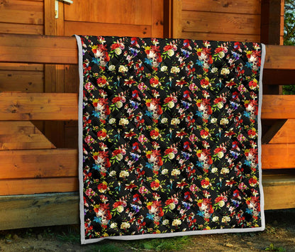 Skull Roses Flower Design Themed Print Premium Quilt-JTAMIGO.COM