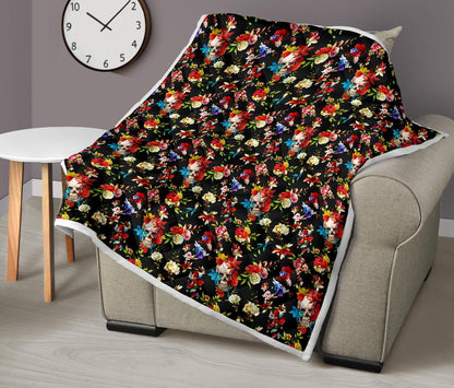 Skull Roses Flower Design Themed Print Premium Quilt-JTAMIGO.COM