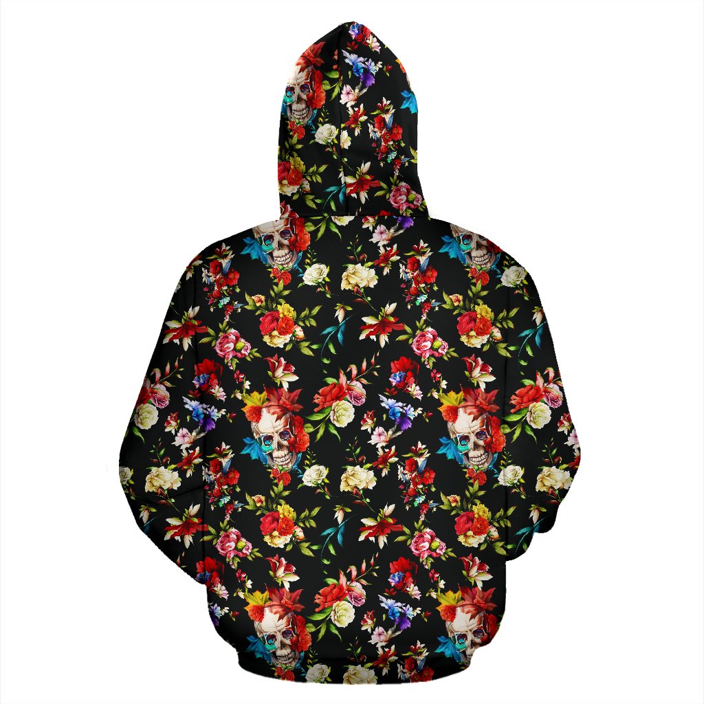 Skull Roses Flower Design Themed Print Pullover Hoodie