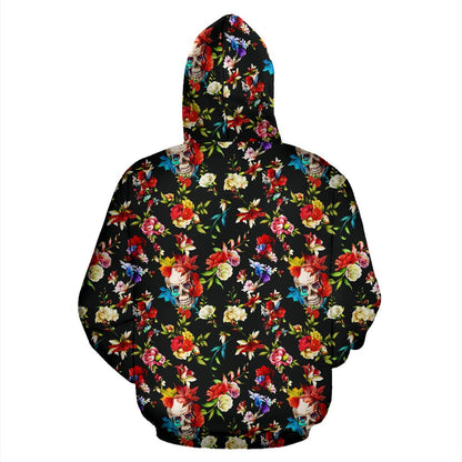 Skull Roses Flower Design Themed Print Pullover Hoodie