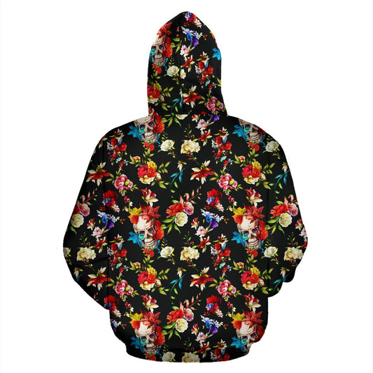 Skull Roses Flower Design Themed Print Pullover Hoodie