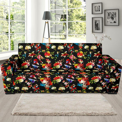 Skull Roses Flower Design Themed Print Sofa Slipcover-JTAMIGO.COM