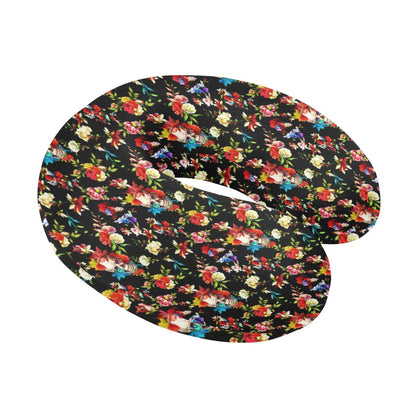 Skull Roses Flower Design Themed Print U-Shaped Travel Neck Pillow-JTAMIGO.COM