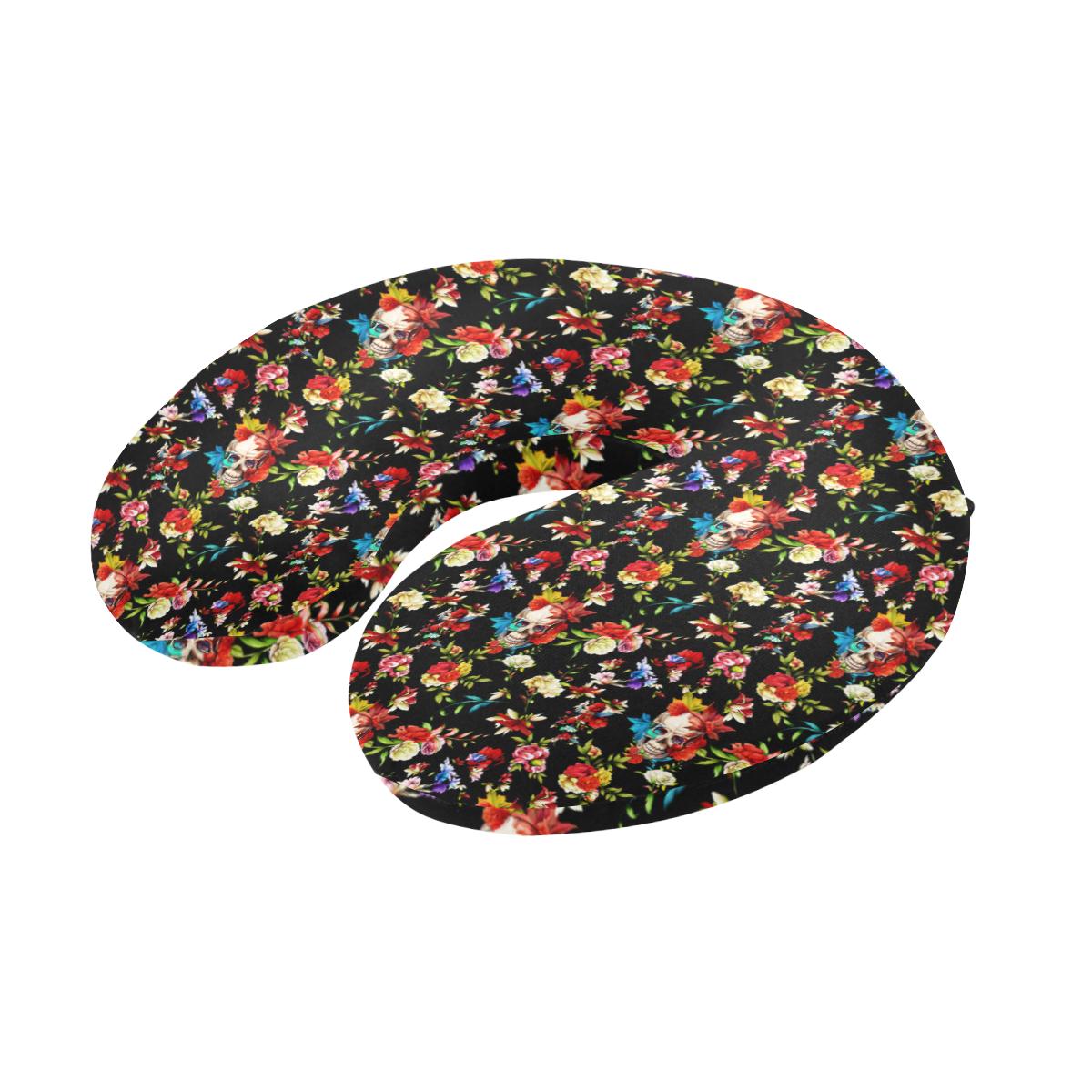 Skull Roses Flower Design Themed Print U-Shaped Travel Neck Pillow-JTAMIGO.COM
