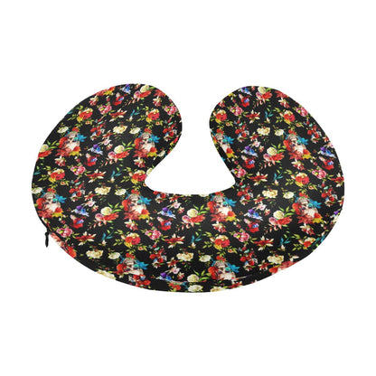 Skull Roses Flower Design Themed Print U-Shaped Travel Neck Pillow-JTAMIGO.COM