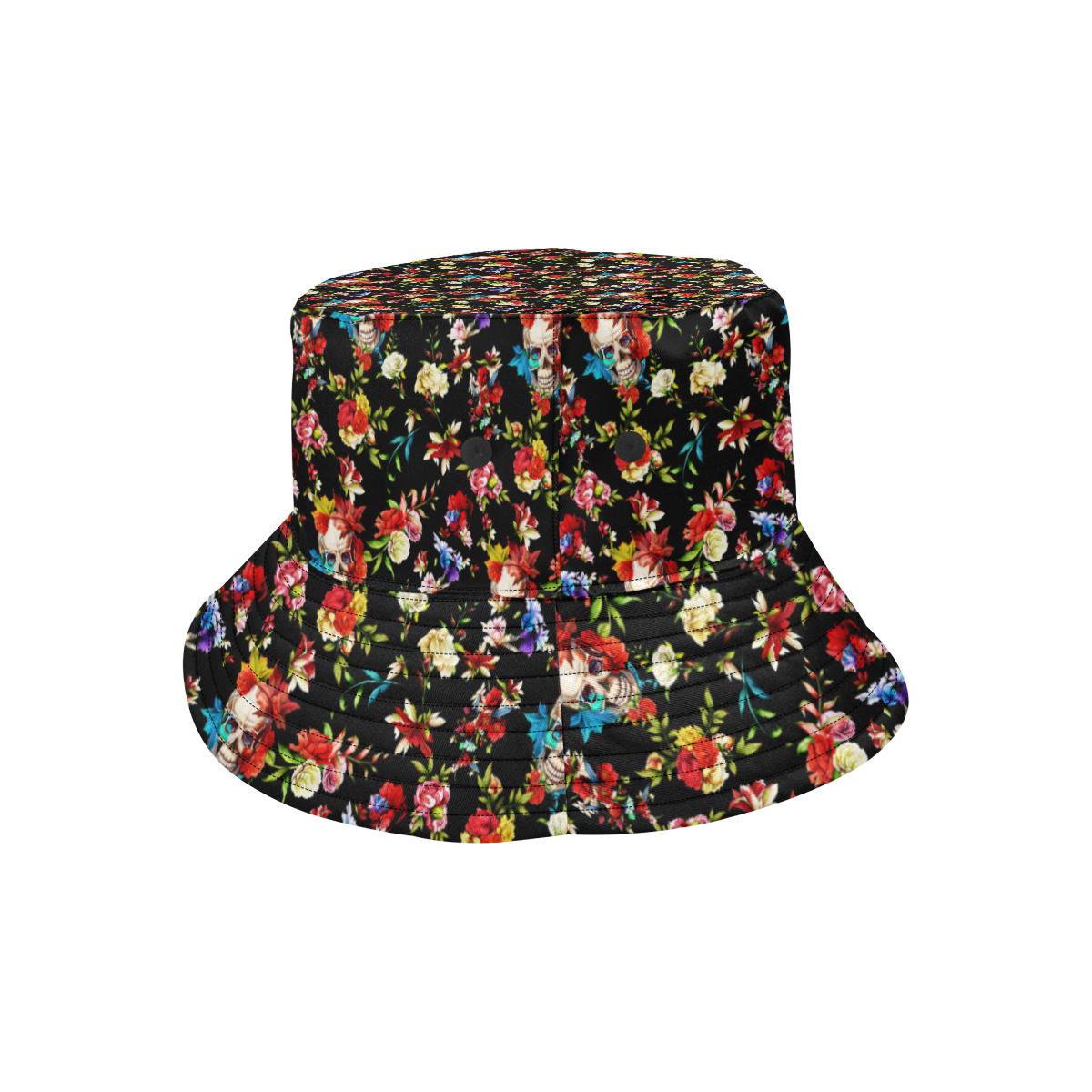 Skull Roses Flower Design Themed Print Unisex Bucket Hat