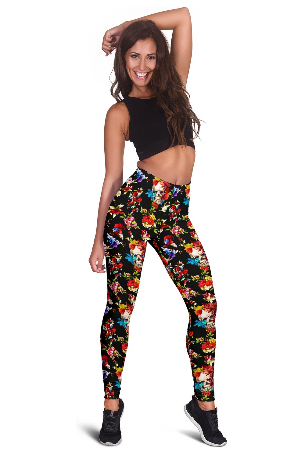 Skull Roses Flower Design Themed Print Women Leggings