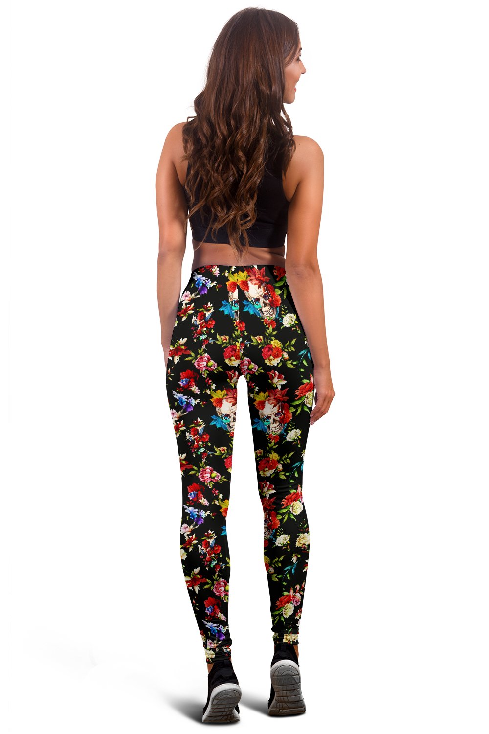 Skull Roses Flower Design Themed Print Women Leggings