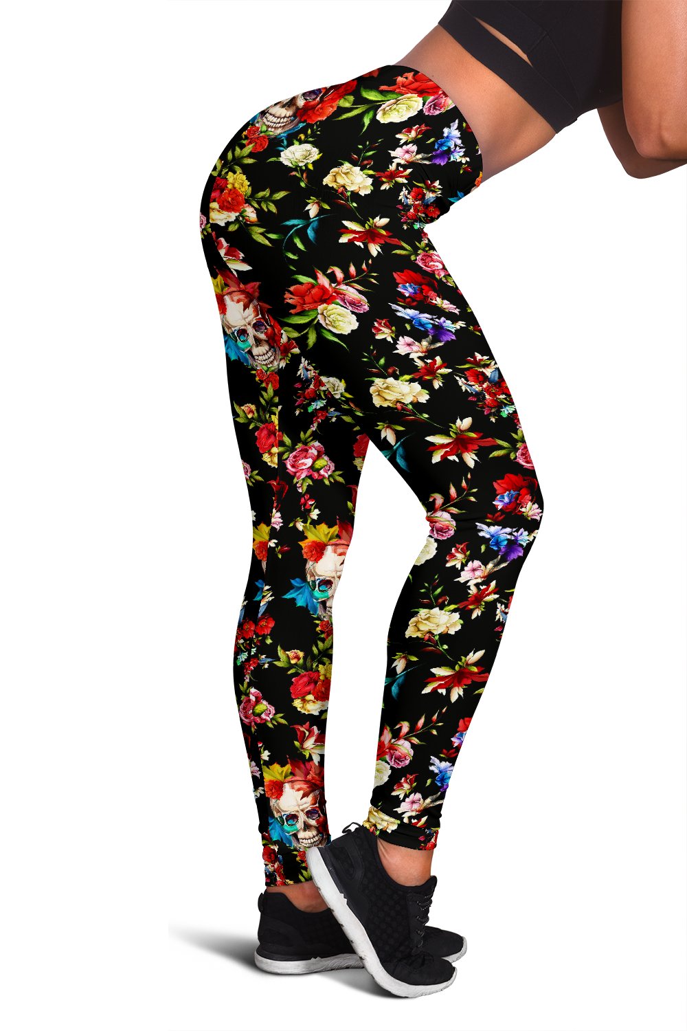 Skull Roses Flower Design Themed Print Women Leggings