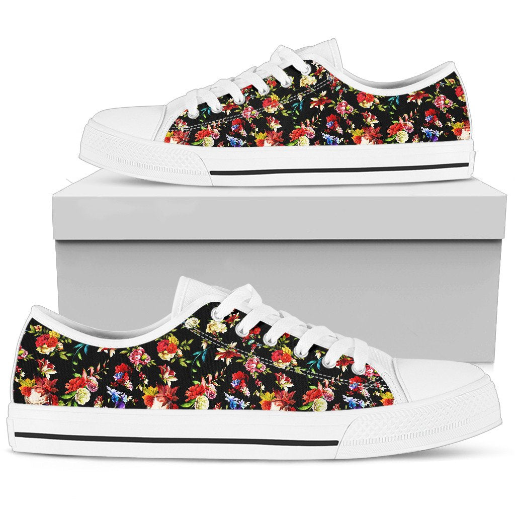 Skull Roses Flower Design Themed Print Women Low Top Shoes-JTAMIGO.COM
