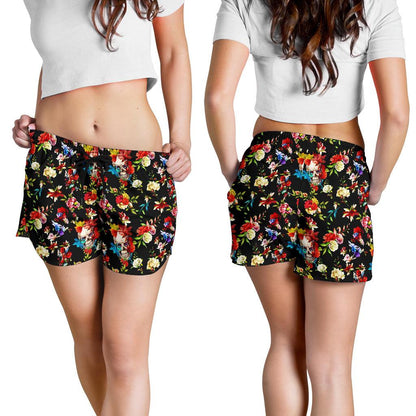 Skull Roses Flower Design Themed Print Women Shorts-JTAMIGO.COM