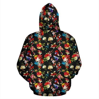 Skull Roses Flower Design Themed Print Zip Up Hoodie