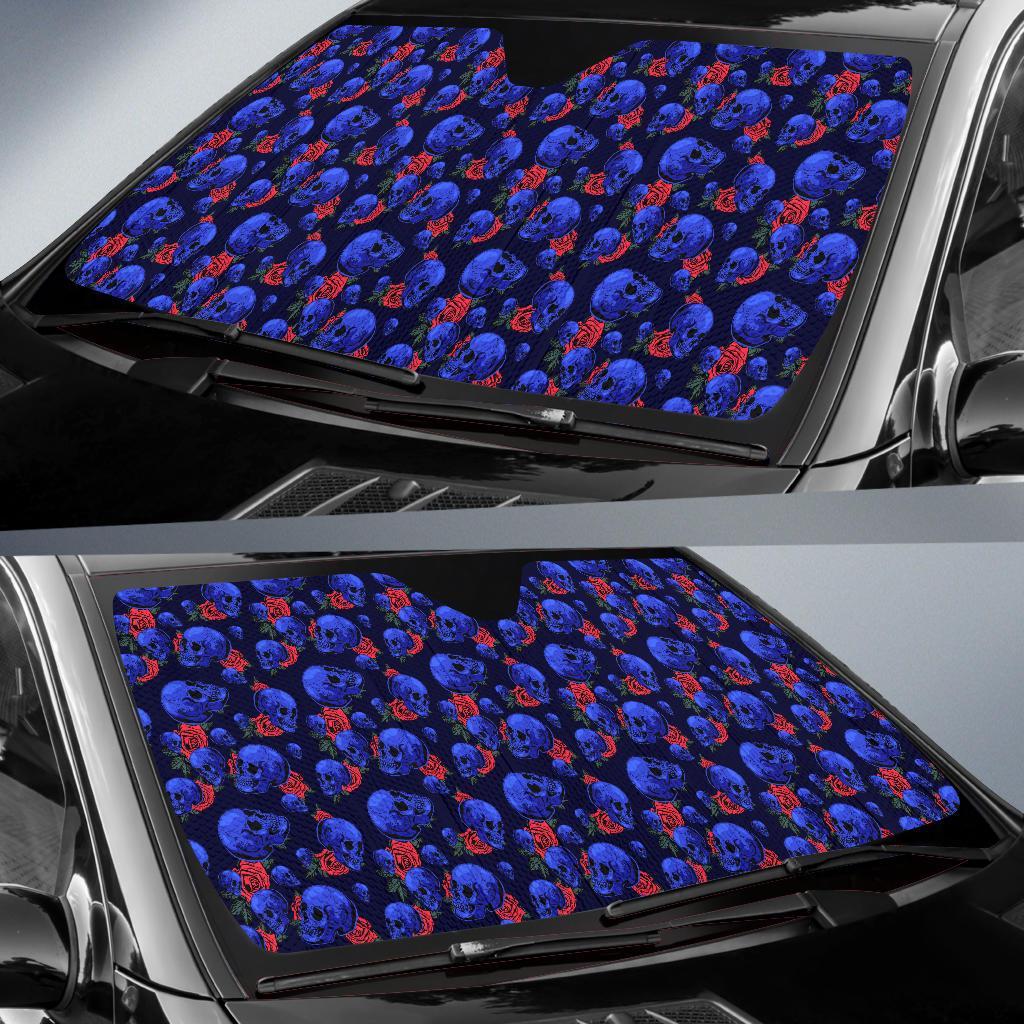Skull Roses Neon Design Themed Print Car Sun Shade For Windshield