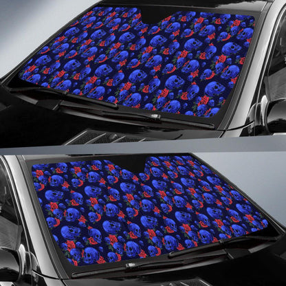 Skull Roses Neon Design Themed Print Car Sun Shade For Windshield