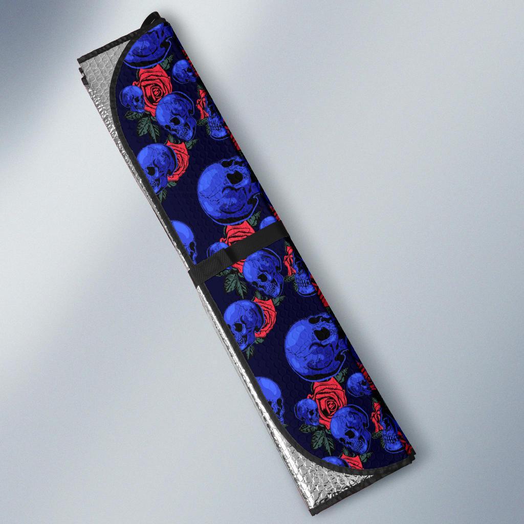 Skull Roses Neon Design Themed Print Car Sun Shade For Windshield