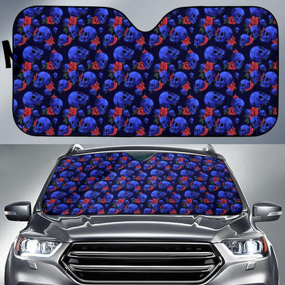 Skull Roses Neon Design Themed Print Car Sun Shade For Windshield
