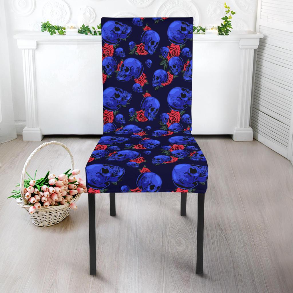 Skull Roses Neon Design Themed Print Dining Chair Slipcover-JTAMIGO.COM
