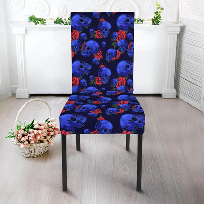 Skull Roses Neon Design Themed Print Dining Chair Slipcover-JTAMIGO.COM