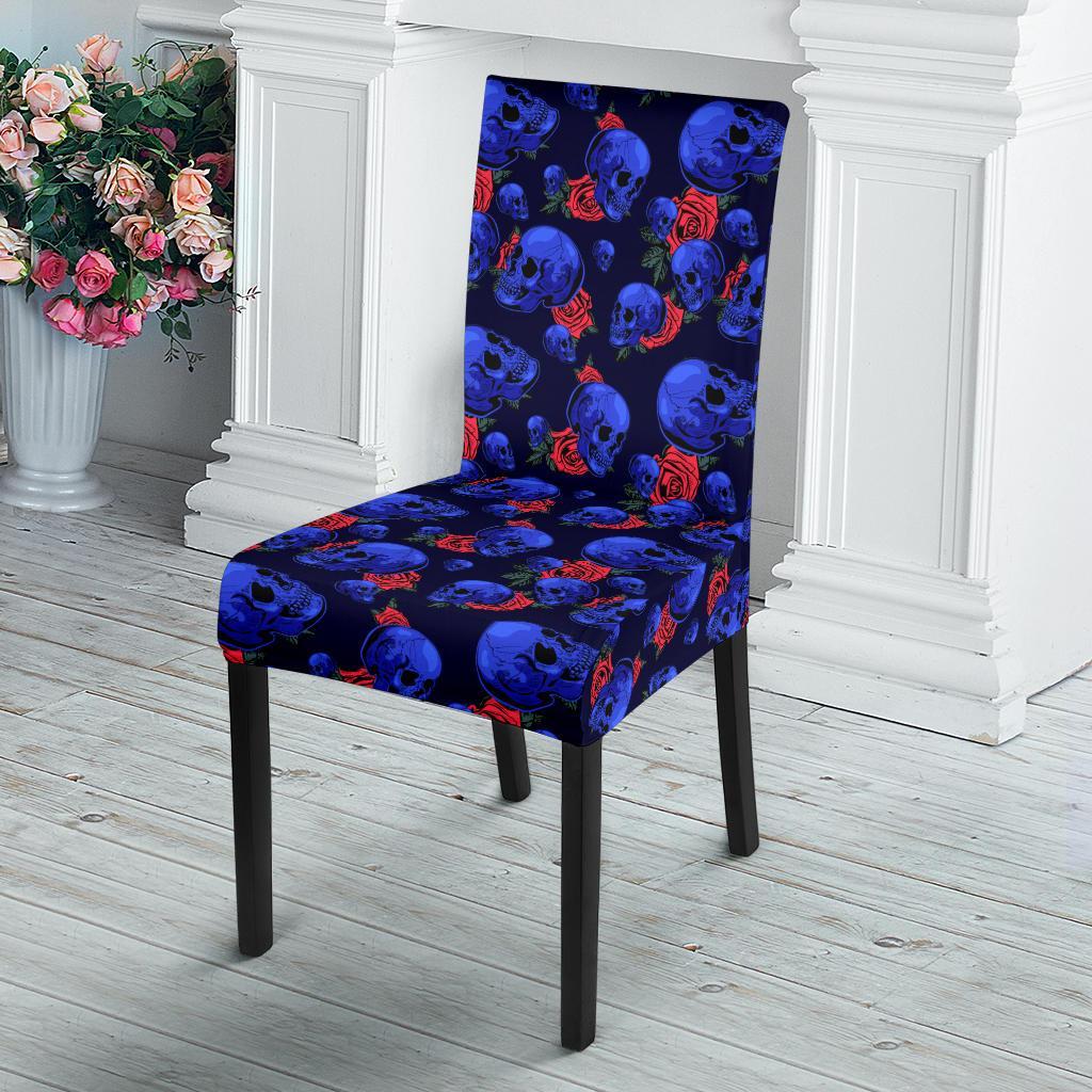 Skull Roses Neon Design Themed Print Dining Chair Slipcover-JTAMIGO.COM
