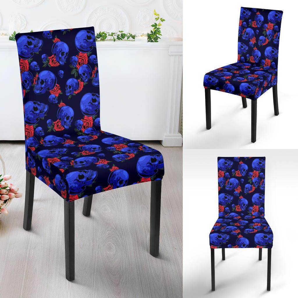 Skull Roses Neon Design Themed Print Dining Chair Slipcover-JTAMIGO.COM