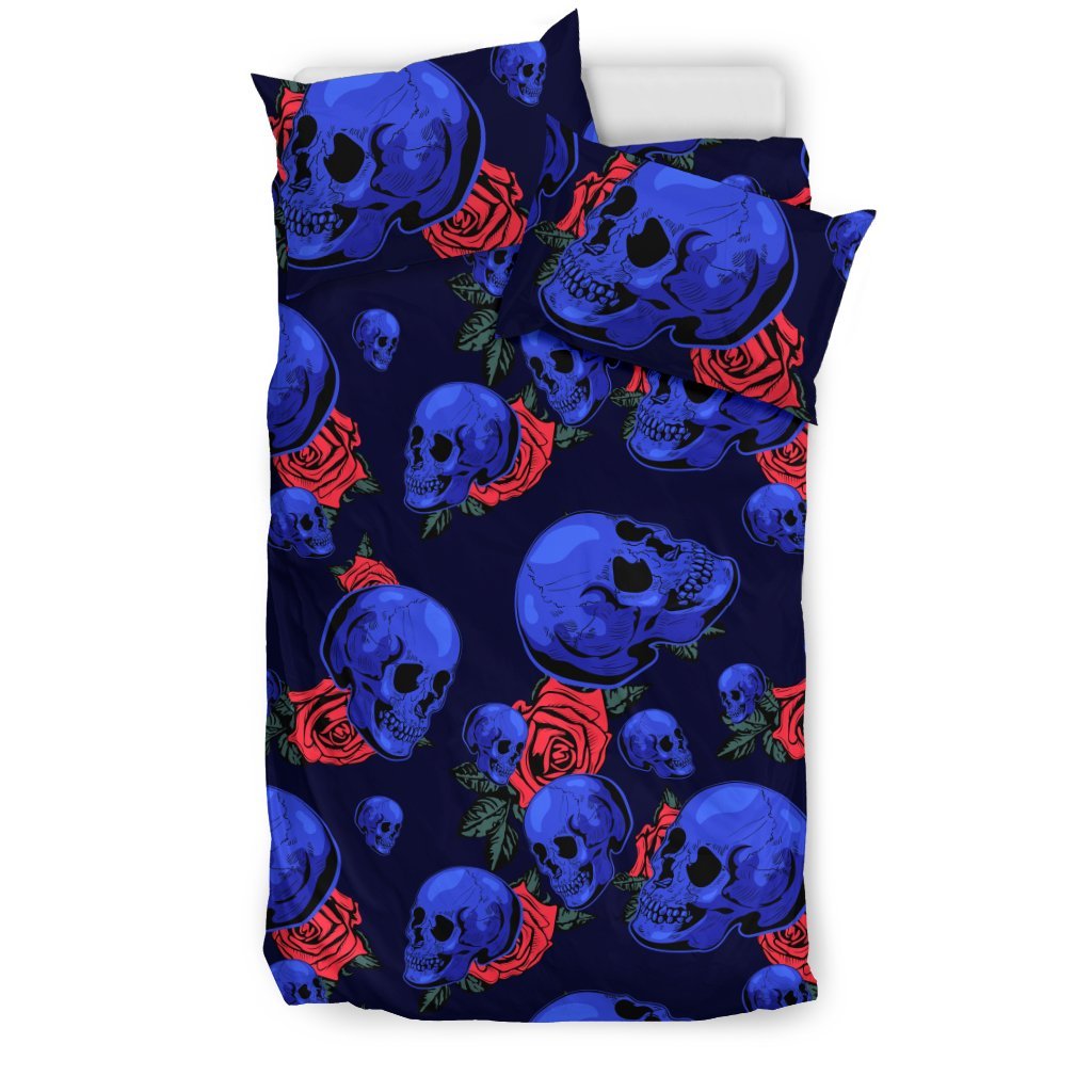 Skull Roses Neon Design Themed Print Duvet Cover Bedding Set