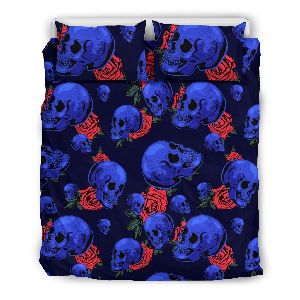 Skull Roses Neon Design Themed Print Duvet Cover Bedding Set