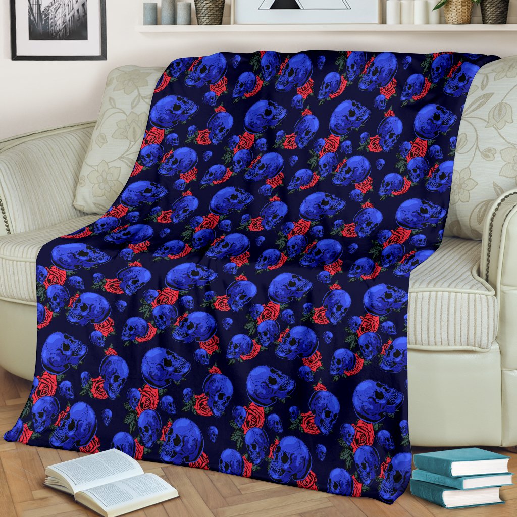 Skull Roses Neon Design Themed Print Fleece Blanket