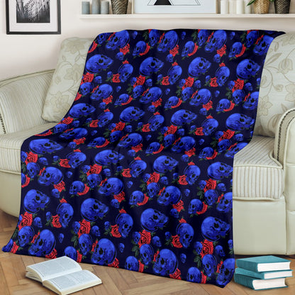 Skull Roses Neon Design Themed Print Fleece Blanket