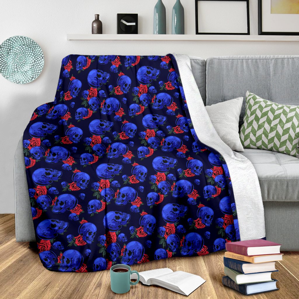 Skull Roses Neon Design Themed Print Fleece Blanket